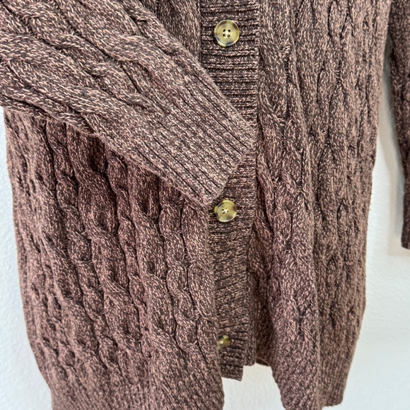 🧣Lands End Drifter Womens Brown Button Cable Knit Cardigan Sweater Large 14 16 - Picture 4 of 12